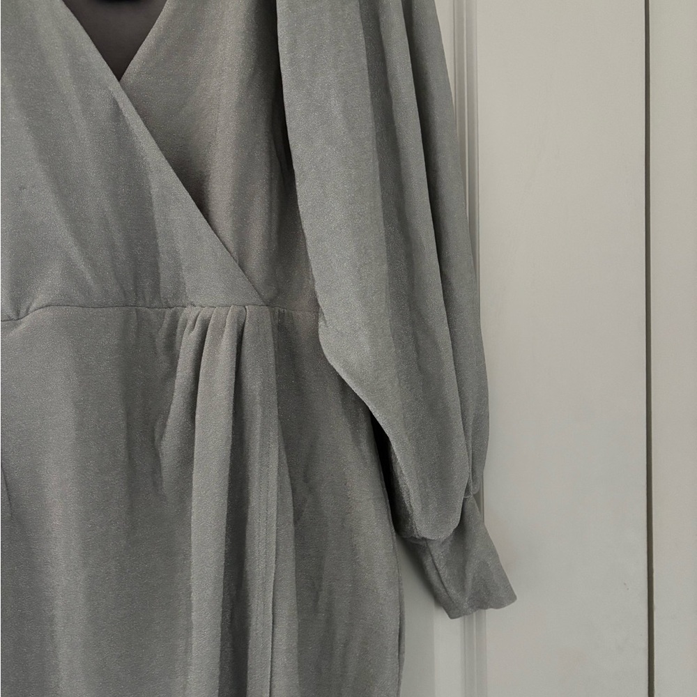NWT City Chic Party Light Metallic Silver Faux Wrap Dress Stretch - Picture 11 of 11